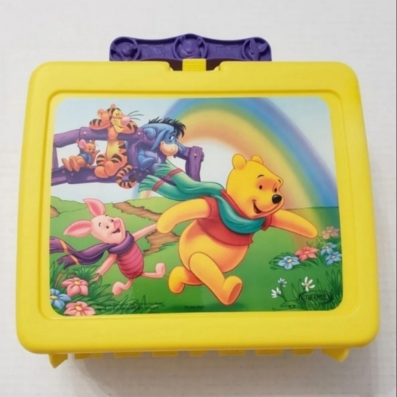 Disney Winnie the Pooh Piglet Plastic Lunch box Matching Thermos Mug Vintage New - Picture 2 of 14